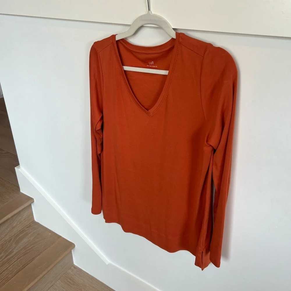 J. Jill Rust Burnt Orange Long Sleeve V-Neck Top Womens Size Medium - Picture 4 of 10